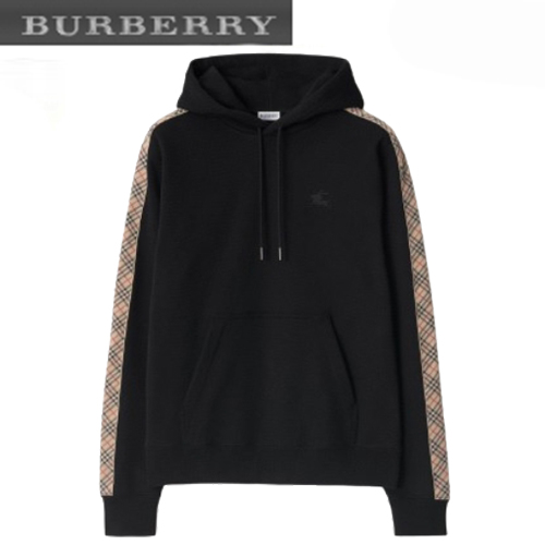 BURBERRY-81177411 버버리 블랙 체크 트리밍 코튼 후디 남여공용