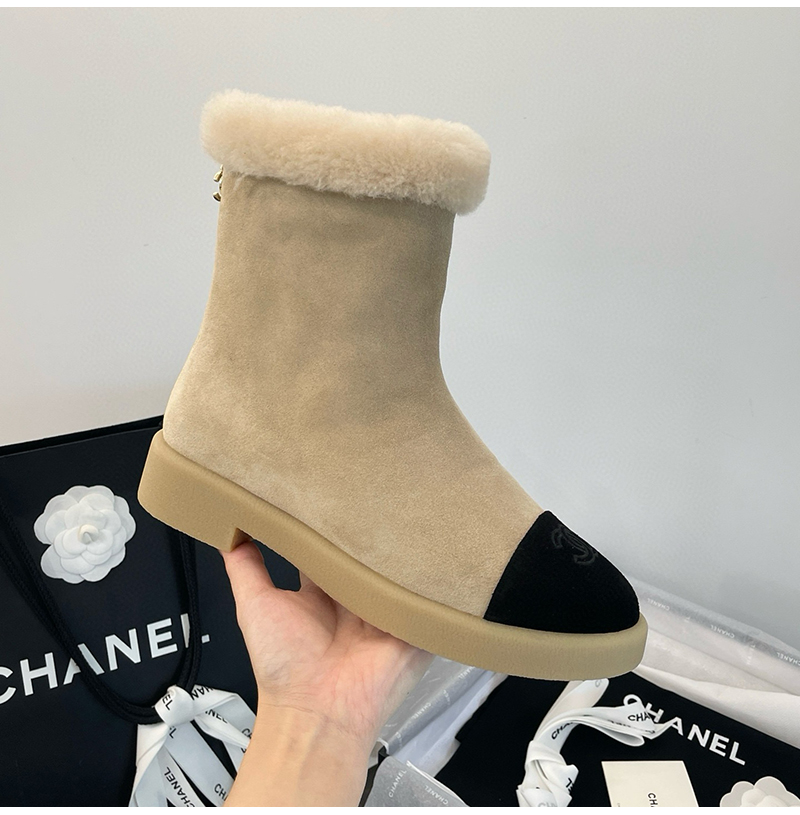 CHANEL-112103 샤넬 2025년 가을/겨울 스웨이드 양털 스노우 숏부츠 여성용