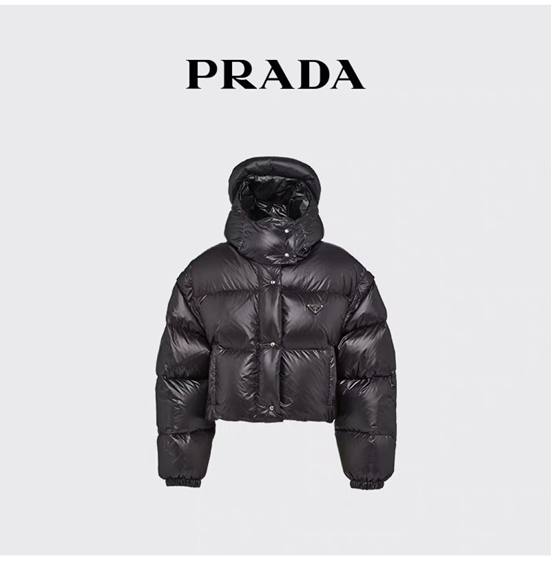 PRADA-112400 프라다 2025 가을/겨울 신상 여성용 후드 퀼팅 패딩 점퍼 블랙 여성용