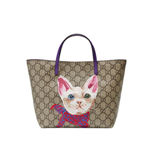 GUCCI-410812 8595 구찌 칠드런 GG수프림 캔버스 고양이 프린트 토트 백 퍼플
